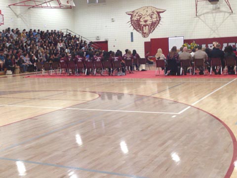 During the assembly friends, classmates, and parents of the victim read letters to the student body.