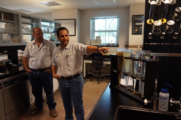 Laboratory Analyst Vince Gaita and Laboratory Manager Mark Scandalis show what they do in the laboratory at the Wasterwater Treatment Plant.