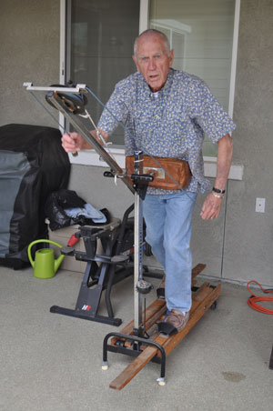 Lloyd Miller of Paso Robles works out on one of the original Jane Fonda’s Healthriders, a piece of equipment that his wife, Muriel, said she ordered for herself decades ago before Lloyd took it over! Photo by Meagan Friberg.