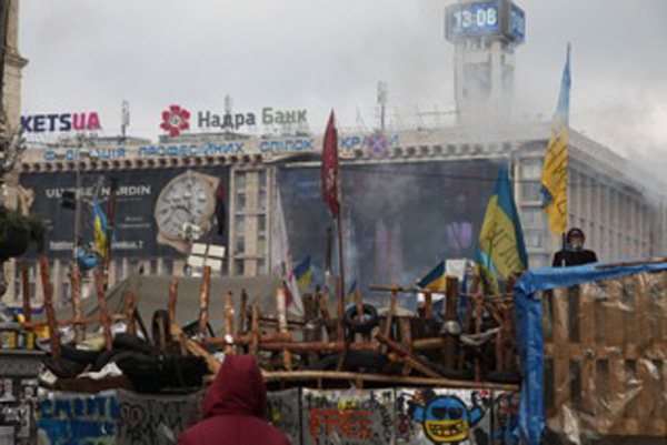The barricade at Maidan last week. Photo credit: Marcus A. Stricklin and Brian Osback.