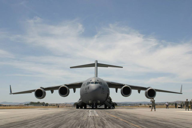 Image of a C-17 landing at the Paso Robles Airport on Sunday. Image from Facebook.