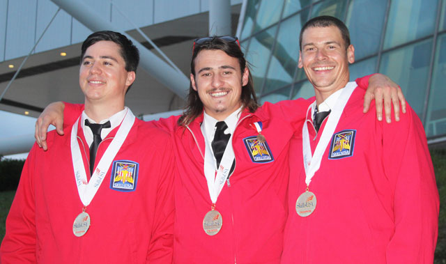 Cuesta College’s Welding Fabrication Team stands with their gold medals; (left to right) Patrick Hickey, Tyler Grossi and Ryan May.  