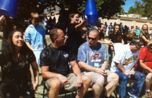 Lewis Middle School Vice Principal Mayra Trevino, Superintendent Chris Williams, and Principal Stuart Hamill recover after ice water drenching.