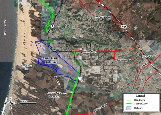 The map shows Santa Maria Refinery's location near Nipomo.