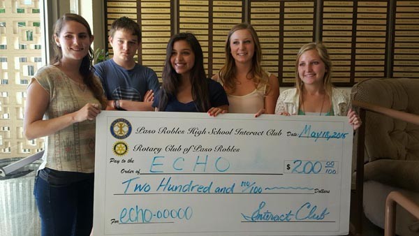Left to right:  Mimi Rodriguez from ECHO, Jesse Palmer, Kaitlin Covarrubias, Alissa King and Tatum Van Horn, Paso Robles High School Interact Club. Courtesy photo.