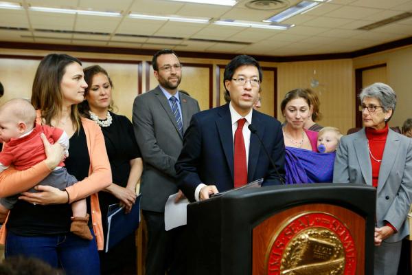 Sen. Richard Pan speaks at a press conference for SB 277, which was signed into law today. The bill requires all school children to be immunized.  Courtesy photo