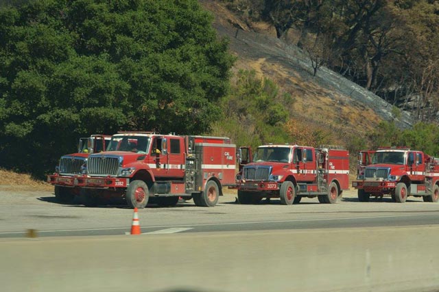 Cal Fire engines on the scene of the Cuesta Fire. Photo by Trisha Butcher.