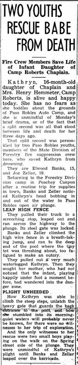 News clip from the Paso Robles Press,  Aug. 28, 1941.