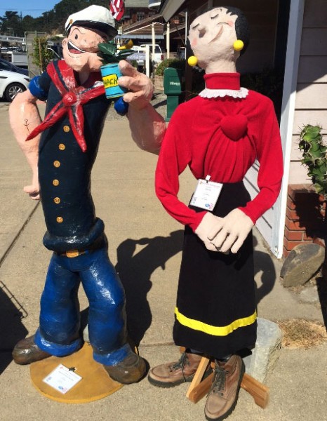 Popeye the Scarecrow Man, created by Carol Paulson, and Olive Oyl, created and sponsored by Kathy Dowding and sponsored by Home Arts. Photo by Meagan Friberg
