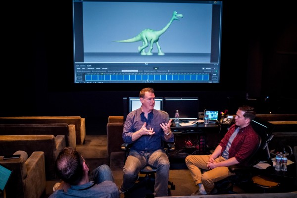 (L-R) Animator Kevin O'Hara and Directing Animator Rob Thompson present at the Long Lead Press Days at Pixar Studios. Photo by Marc Flores. Courtesy Disney/Pixar. 