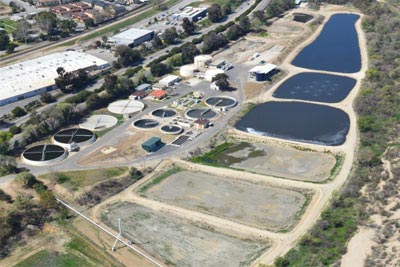An overhead shot of the wastewater treatment plant. 
