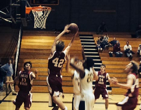 Paso Robles High School freshman Marshall Wiesner shoots for the Bearcats during Wednesday’s game against San Luis Obispo. Wiesner scored six points for the Bearcats in their 55-35 loss to the Tigers. Photo courtesy of Dick Mason.