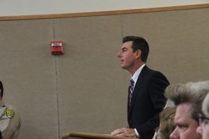 Atascadero Unified School District Superintendent Tom Butler reads a statement from the school district. Photo by Heather Young