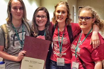 The team behind the 6th Place: web director Sam Mabry, Managing Editor Sadie Mae Mace, and Co-Editors-in-Chief Emily Ayer and Jessica Cole.