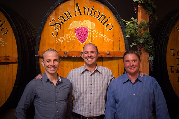 Left to right: Current winemakers Arnaud Debons, Anthony Riboli and Ben Mayo. 