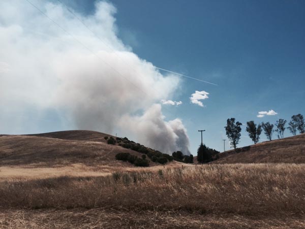 A shot of smoke coming from the fire in Atascadero. Photo by Meagan Friberg. 