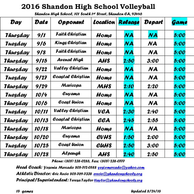 2016-Shandon-High-School-Volleyball-Schedule