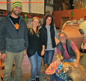 At Ambyth Estate's amphorae-stocked winery, Gelert Hart, Robin Swoish, Mary and Phillip Hart with son Bede and Sid, the family dog