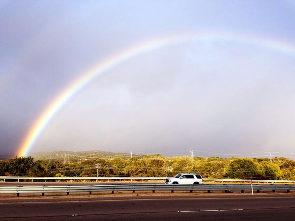 A rainbow links Paso Robles and Atascadero. Photo by Jordan Elgrably. 
