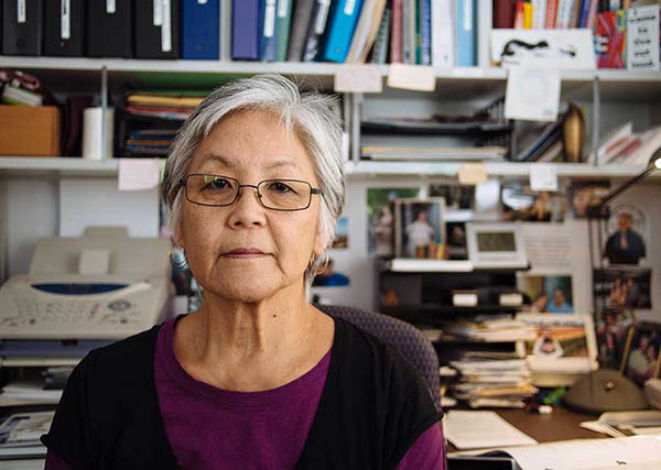 Professor emeritus Satsuki Ina in her home office in Sacramento.
