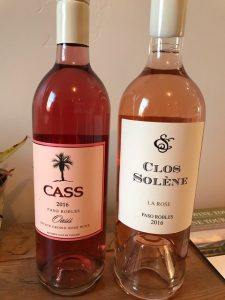 Deeper Cass rosé in contrast with a salmon-shaded Clos Solene 
