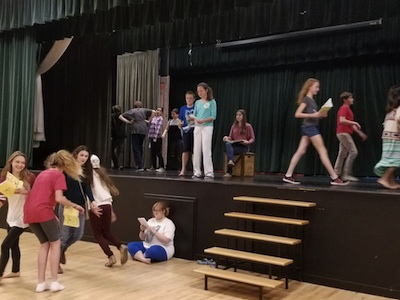 Kids rehearsing for the spring performance of Alice in Wonderland. 