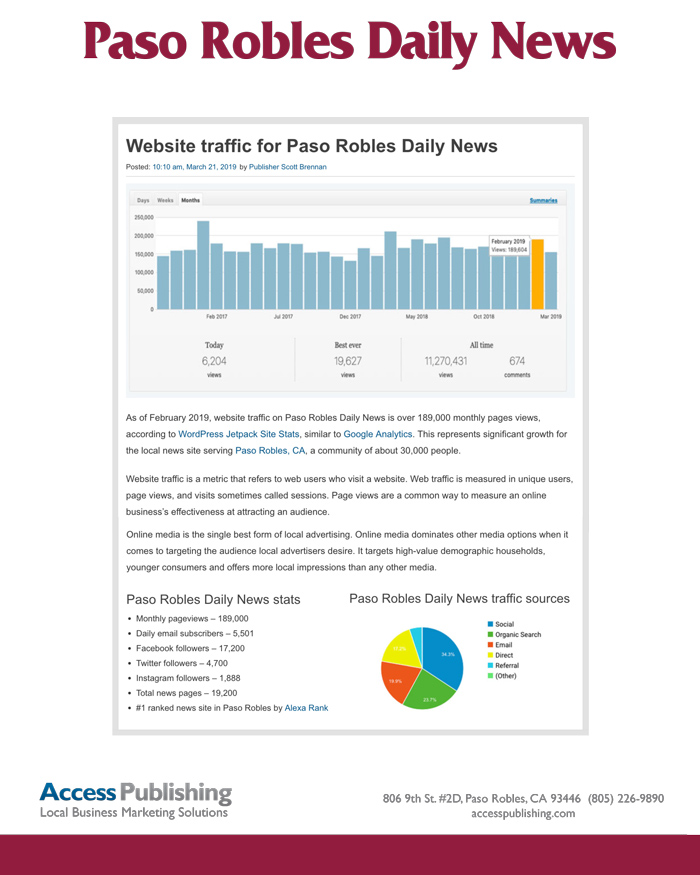Flyer for Paso Robles Daily News circulation and distribution statistics