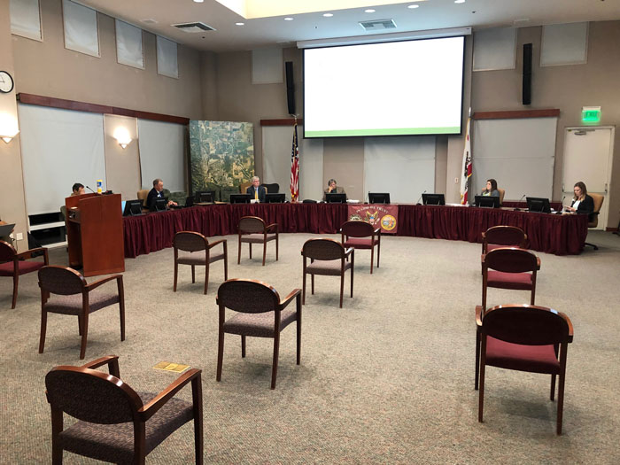 Paso Robles City Council meeting practicing social distancing under fears of COVID-19