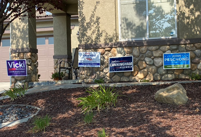 Political signs at home in Deer Park Estates support a slate of local Republican candidates.