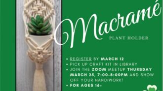 Library offering macramé plant holder craft class in March