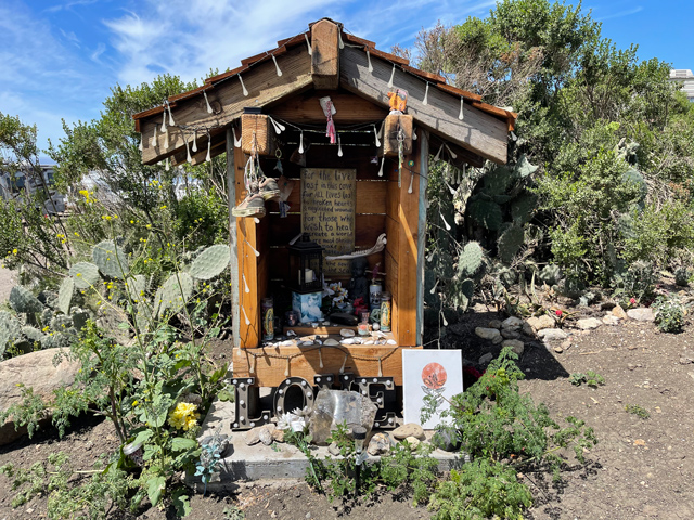 A shrine was recently erected in the parking lot of Caves Landing near Pirates Cove
