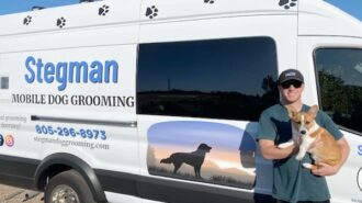 Josh, the Mobile Grooming Van & his beloved Corgi Winston