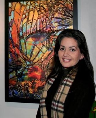 The artist Deprise with her award winning work, The Watcher.