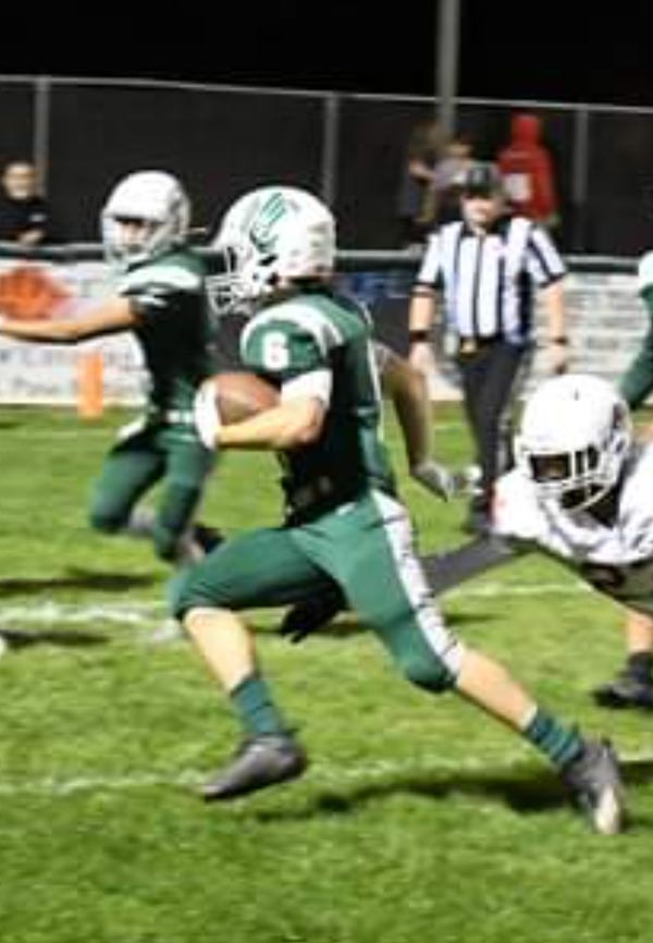Landen Miller #6 Junior-Landen is a true selfless player. He has been our best blocking running back and this last Friday he was our leading rusher. Landen carried the ball 15 times for 150 yards and 3 touchdowns. He may be small in stature, but big in heart. 