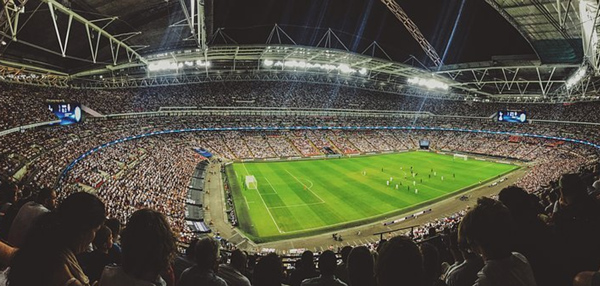 A panoramic view of a football stadium.
