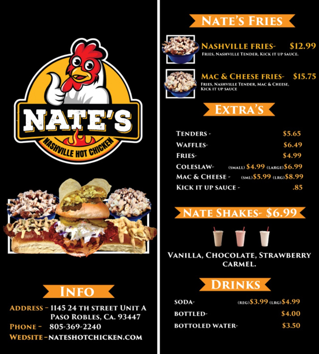 Nates-hot-chicken menu food