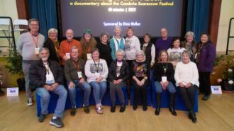 Volunteers of the Cambria Scarecrow Festival pose with Robin Smith, the director of “Something to Crow About.” Robin Smith’s documentary about the Cambria Scarecrow Festival had its world premiere on Saturday at the Cambria Film Festival.