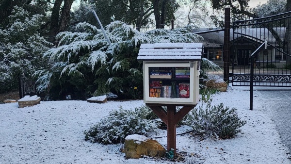 photo of little free library in Atascadero covered with snow by Christa Abma-Greenhalgh