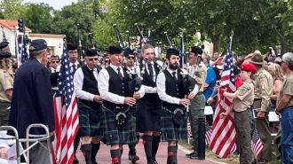 Central Coast Pipers enter Faces of Freedom
