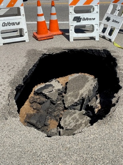 Photo of sinkhole on the northbound shoulder of Hwy. 41