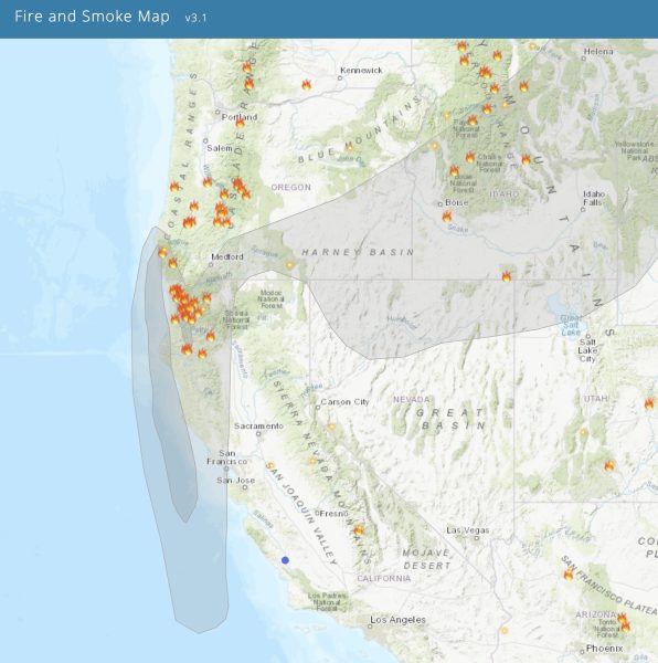 Map of active wildfires. 