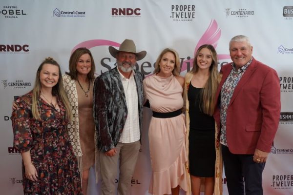 Bret and Kandace Saberhagen (center) with NFL MVP and honoree Mark Rypien (far right) and his family at Rava Wines in Paso Robles at the Sunday night gala Oct 29th