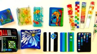 Local artist leading fused glass workshop at the library
